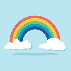 Rainbow and clouds icon. Flat design. Vector Illustration.