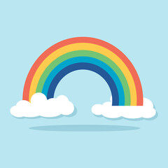 Rainbow and clouds icon. Flat design. Vector Illustration.