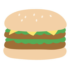 Cheeseburger drawing for fast food or junk food decoration, cafe and restaurant logo, food branding, cute American dining sticker, breakfast and lunch, menu and recipe, social media post, fabric print