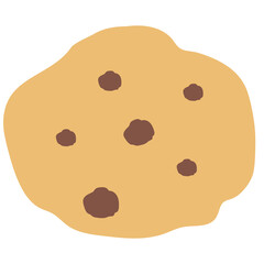 Chocolate chip cookie illustration for sweet dessert, snack, cafe, baking ingredients, flour, menu, recipe, grocery shopping, supermarket, kid favourite, cute patch, plush toy, brooch, food delivery