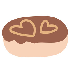 Illustration of Chocolate donut with heart logo for sweet dessert, snack, cafe, baking, Valentine's Day, menu, recipe, grocery shopping, supermarket, kid favourite, cute patches, brooch, food delivery