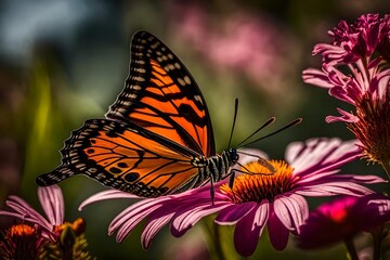 Obraz na płótnie Canvas a close up of butterfly on flower - Generative AI