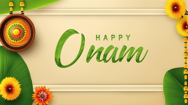 Happy Onam Animation. Great for Happy Onam Celebrations, lettering with background, for banner, social media feed wallpaper stories