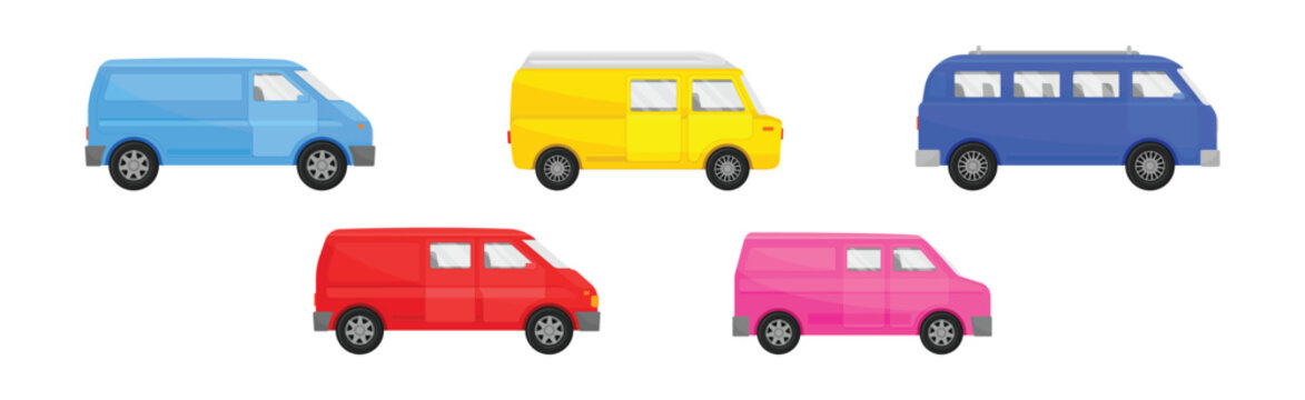 Bright Van as Road Vehicle and Transportation Vector Set