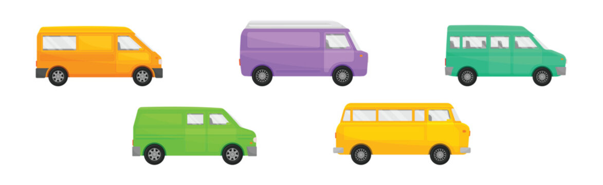 Bright Van as Road Vehicle and Transportation Vector Set