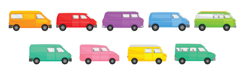 Bright Van as Road Vehicle and Transportation Vector Set