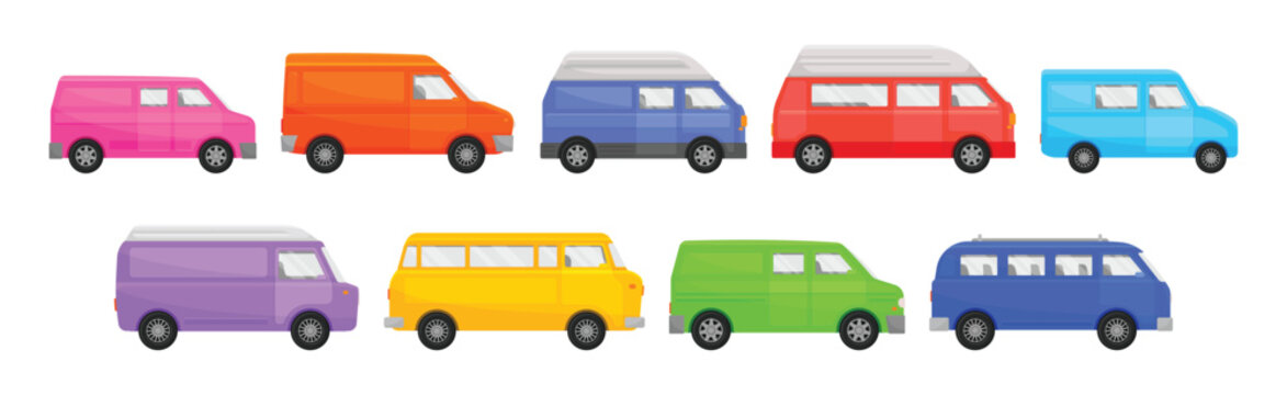 Bright Van as Road Vehicle and Transportation Vector Set