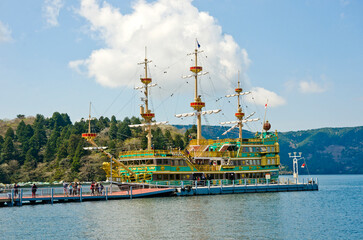 Lake Ashi and mt. Hakone in Hakone town, Japan.