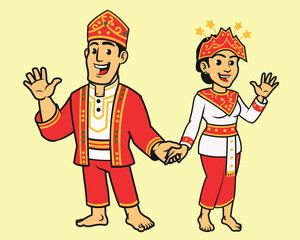 Indonesian Native Maluku Tribe in Traditional Dress