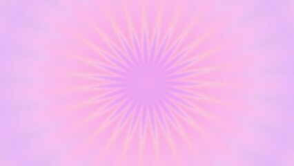 Moving shiny flower mandala. Rotating motion of radial rays. Abstract pastel background. Glowing light yellow soft pink pale orange lilac lavender color petals. Fairy burst animation 4k. Retro design