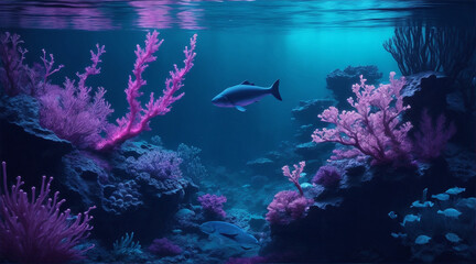 Fototapeta na wymiar Neon Underwater landscape. Generative AI.