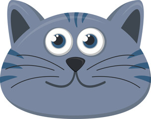 Vector flat cartoon kawaii gray cat kitten face isolated on white background. Vector hand drawn cute cat's face saying Hello. Isolated illustration with lettering on white background