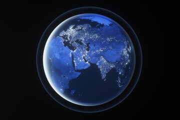 Planet EARTH at night on a black background. 3d rendering illustration.