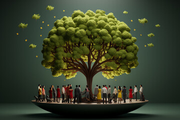 Illustration of Corporate Social Responsibility, green treese or eco system in sphere - obrazy, fototapety, plakaty