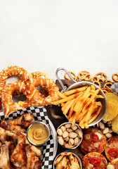 Fast food. American food on grey background.