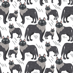 Simple seamless background with cartoon wolf image. Blue-gray wolf on a white background. Vector. Pattern.Vector illustration. printing on textiles and paper, children's illustration