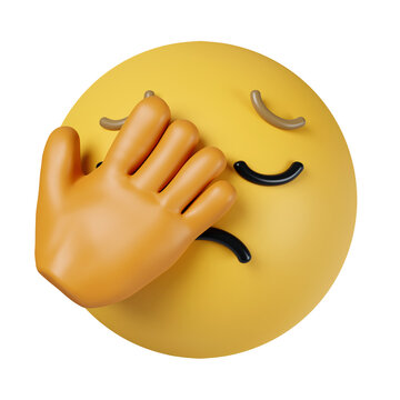 3d face palm emoticon. Sad emoticon with facepalm gesture. Shaking my head. icon isolated on gray background. 3d rendering illustration. Clipping path.
