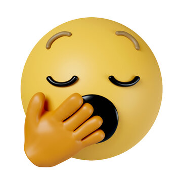 recommend clip art: 3d Yawning face emoji. emoticon with eyes closed and mouth wide open covered by a hand. icon isolated on gray background. 3d rendering illustration. Clipping path.