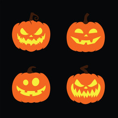 Halloween pumpkin with face expression. Vector cartoon Illustration.