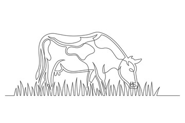 Continuous one line farm cow. Vintage farm cow isolated on a white background. Farm concept. Vector illustration