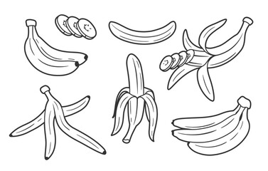 Set of line art of bananas isolated on white background. One line style. Vector illustration