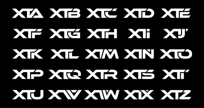 XTA, XTB, XTC, XTD, XTE, XTF, XTG, XTH, XTI, XTJ, XTK, XTL, XTM, XTN, XTO, XTP, XTQ, XTR, XTS, XTU, XTV, XTW, XTX, XTZ Letter Initial Logo Design Template Vector Illustration