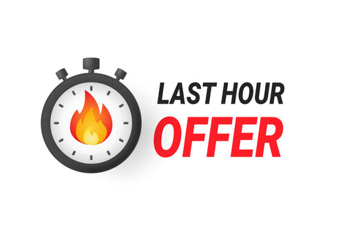 Last hour offer icon. Last chance concept, countdown. Timer with tag.