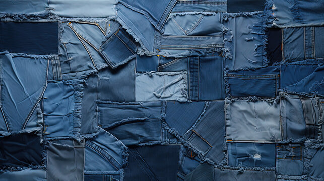 Denim patchwork textile. AI generated