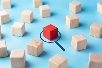 Select leader or employees, Headhunting, Recruitment business and Human Resource Management with wooden cubes