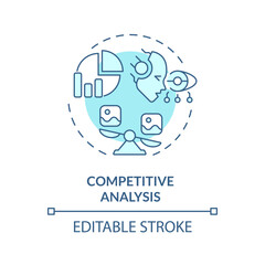 Editable competitive analysis icon concept, isolated vector, AI for SEO blue thin line illustration.