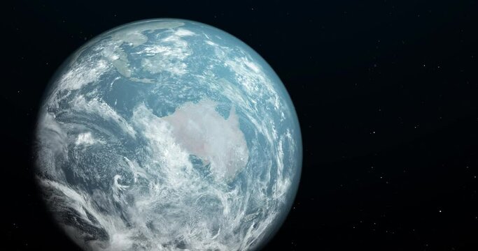 Planet Earth in open space, with a clearly visible terminator line dividing the planet into the bright daylight side and the dark nighttime side.