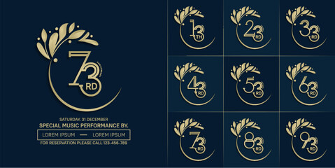 set of anniversary logotype golden color with swoosh and ornament for special celebration event