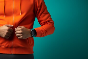 mockup smartwatch para hacer entrenamiento, mockup hombre fitness musculado que lleva un smartwatch sobre fondo negro