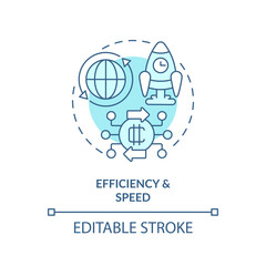 2D editable efficiency and speed thin line icon concept, isolated vector, blue illustration representing digital currency.