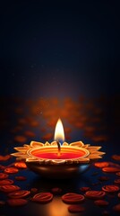 majestic Diya (lamp) glowing brightly amidst the darkness, commemorating Diwali