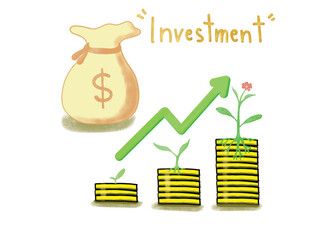 Finance growth illustration.
illustration of the return of investment.
Investment drawings on white background. - vector