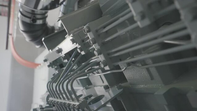 Diesel electric generator engine close-up. Industrial diesel power generator close-up. Detailed shot of diesel generator engine.