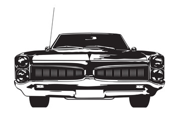Vintage 1960s American convertible muscle car silhouette vector illustration