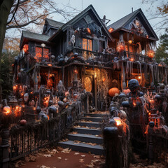 Obraz premium Haunted house on Halloween. Generative AI.