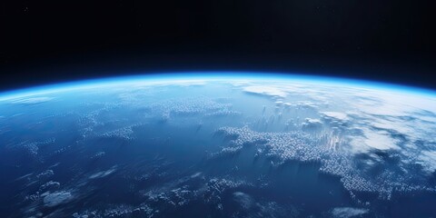 Blue space background with earth and galaxy. Abstract wallpaper with planetary glow. Science and education in outer space