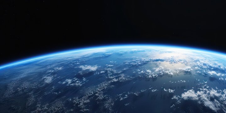 Blue space background with earth and galaxy. Abstract wallpaper with planetary glow. Science and education in outer space