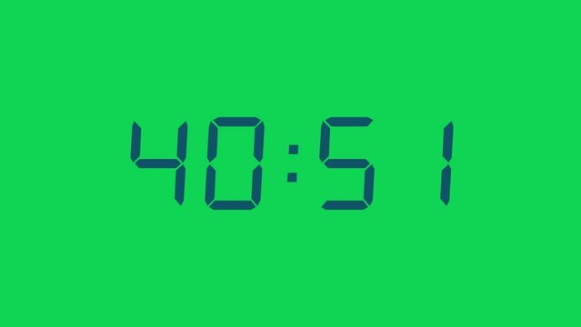 45 seconds 4 digits matte navy blue digital countdown timer on green screen background. Simple retro alarm clock style timer. 4K Motion Graphics.