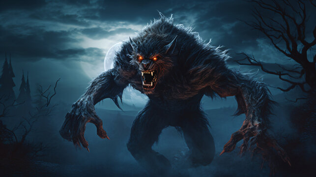 Scary Werewolf And Full Moon