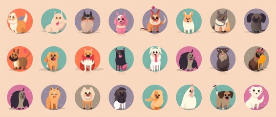 Cute dogs  set. Colourful cartoon  collection with cute dogs.  set of different dog breeds. Funny puppy characters, Generative AI