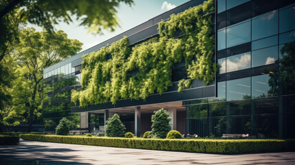 Fototapeta na wymiar Green eco-friendly building with plants and trees. Created with Generative AI technology.