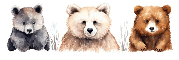 Safari animals set bear, fox, and owl in watercolor style. They isolated vector illustrations.