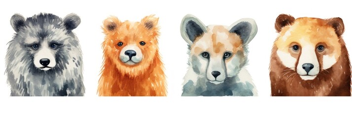 Safari animals set bear, fox, and owl in watercolor style. They isolated vector illustrations.