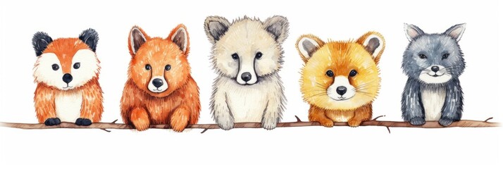 Safari animals set bear, fox, and owl in watercolor style. They isolated vector illustrations.