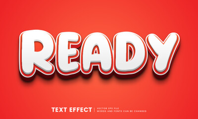 3d ready text effect with red and white cartoon font style