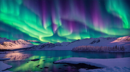 Fototapeta na wymiar Beautiful landscape with aurora borealis